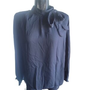 Celmia Black Long Sleeve Fabric Tie Neckline Blouse Size XL